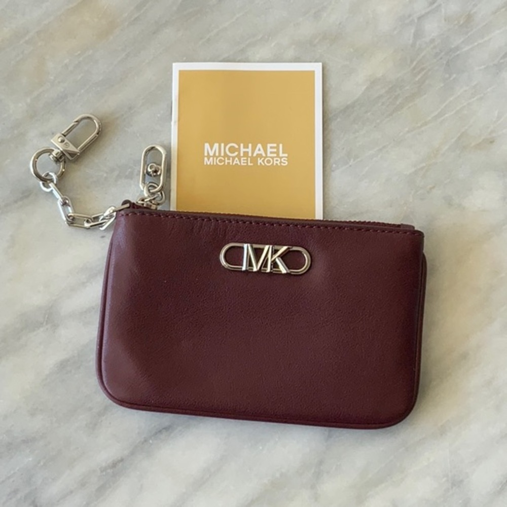 Michael Kors Burgundy Leather Keychain Wallet